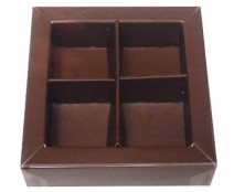 Windowbox 66x66x19mm 4 division chocolat laque